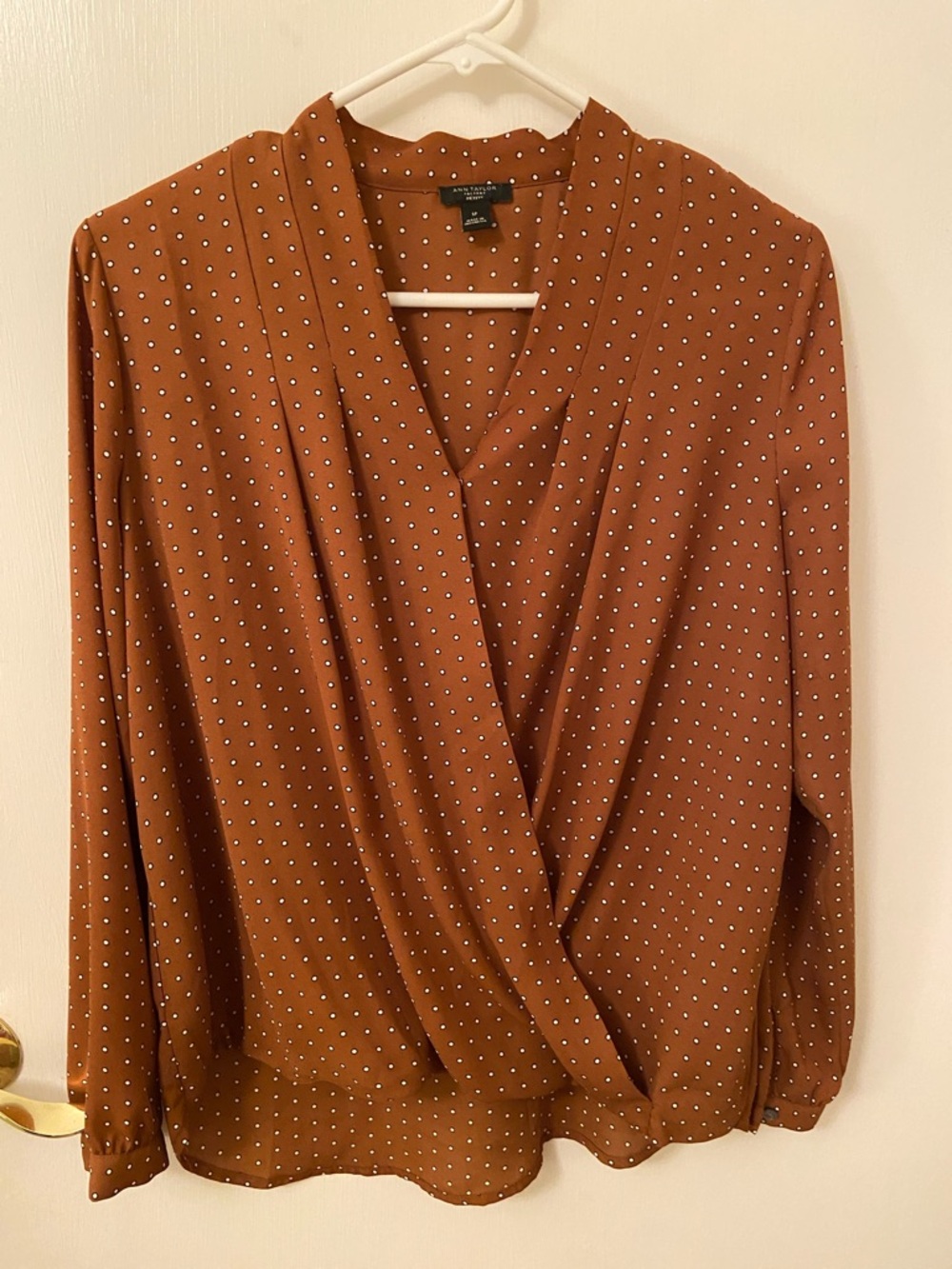 Ann Taylor Rust Brown Polka Dot Wrap Blouse